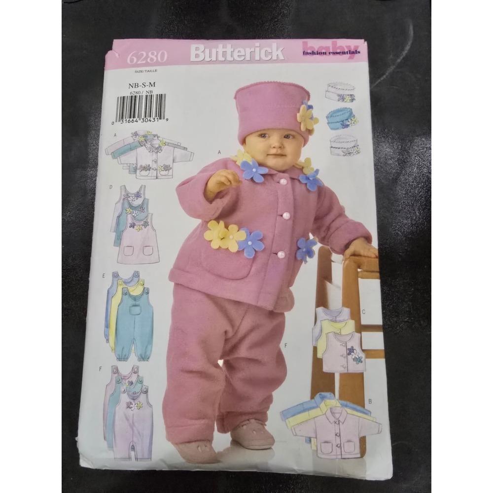 Butterick 6280 Baby Fashion Essentials Sewing Pattern Jacket Jumper Hat NB-S-M